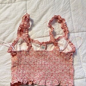 White And Pink Cropped Gingham Top